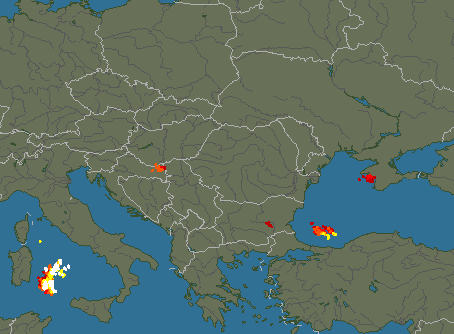 Harta descărcărilor electrice în Europa de sud-est
