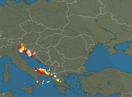 Harta descărcărilor electrice în Europa de sud-est
